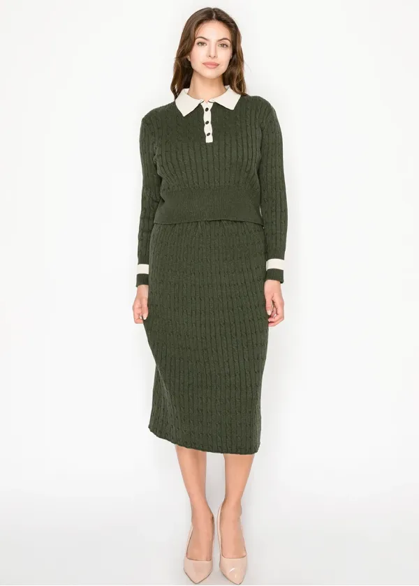 Olive Cable Knit Matching Set