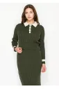 Olive Cable Knit Polo Sweater with Contrast Collar