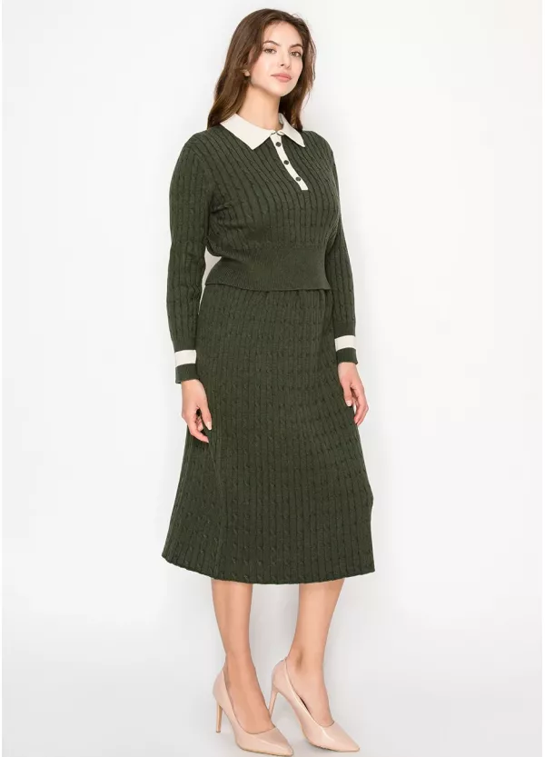 Olive Cable Knit Matching Set