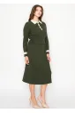 Olive Cable Knit Polo Sweater with Contrast Collar