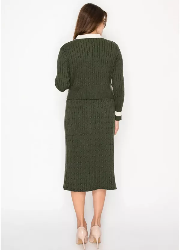 Olive Cable Knit Matching Set