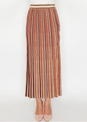 Stripe Pleated Skirt – Rust Mix