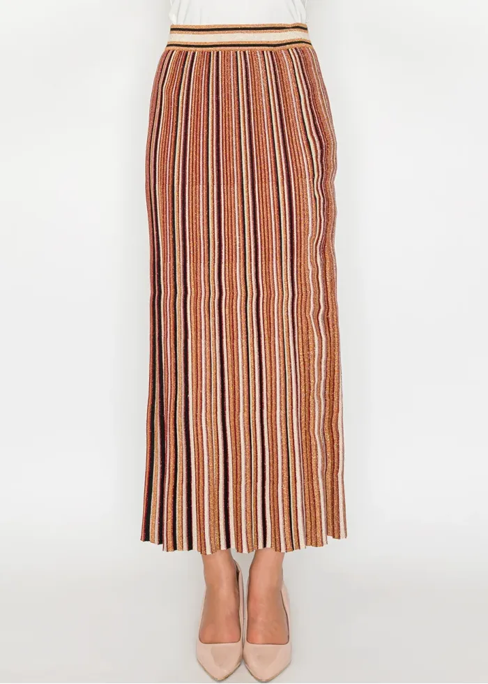 Stripe Pleated Skirt – Rust Mix
