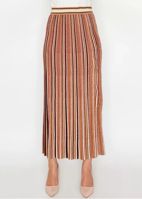 Stripe Pleated Skirt – Rust Mix