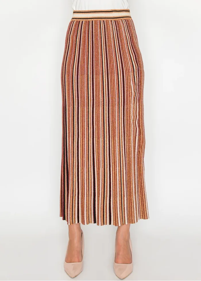 Stripe Pleated Skirt – Rust Mix
