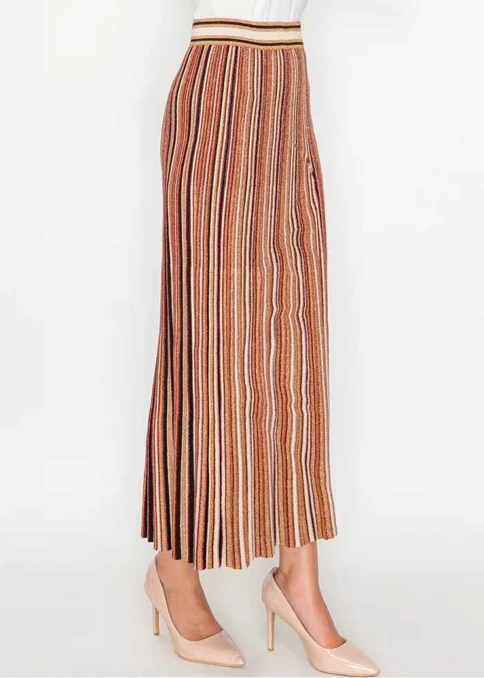 Stripe Pleated Skirt – Rust Mix