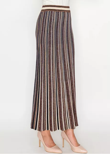 Striped Metallic Pleated Skirt
