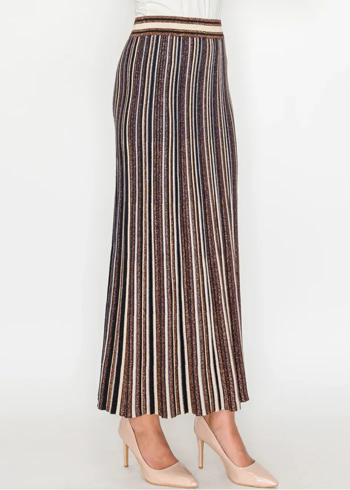 Striped Metallic Pleated Skirt
