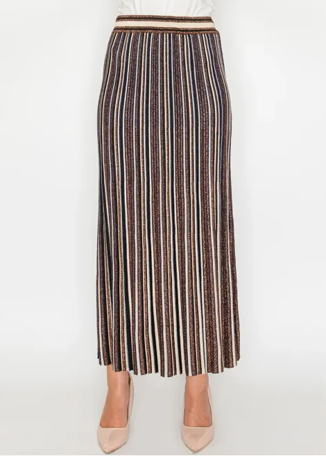 Striped Metallic Pleated Skirt