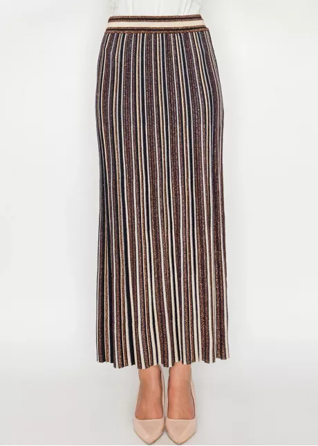 Striped Metallic Pleated Skirt