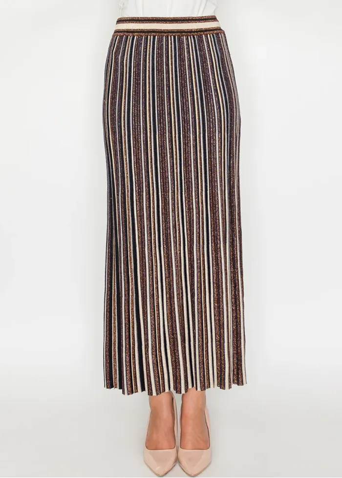 Striped Metallic Pleated Skirt