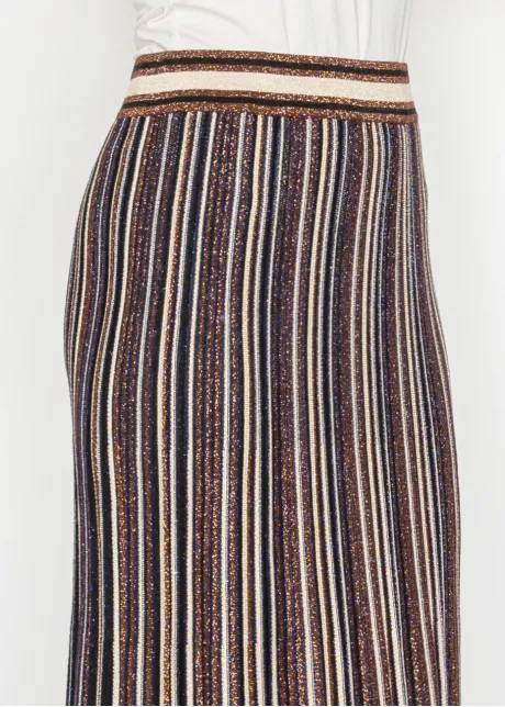 Striped Metallic Pleated Skirt