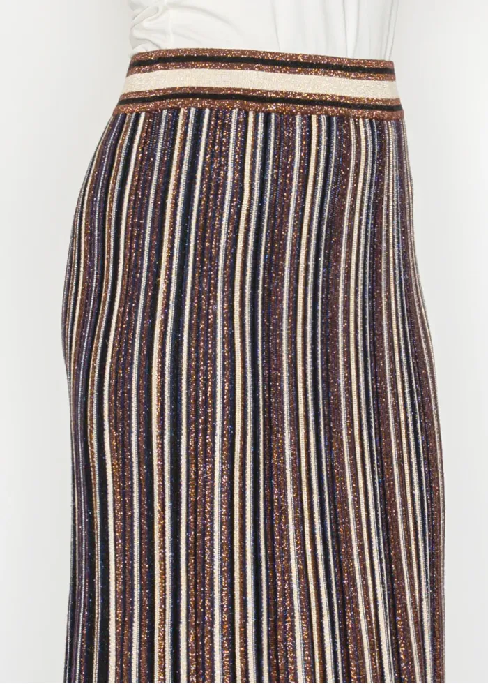 Striped Metallic Pleated Skirt