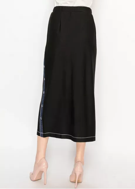 Black Midi Skirt with Denim Side Trim