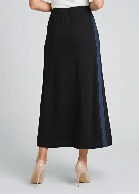 Black Midi Skirt with Denim Side Trim