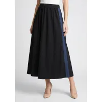 Black Midi Skirt with Denim Side Trim