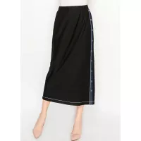 Black Midi Skirt with Denim Side Trim