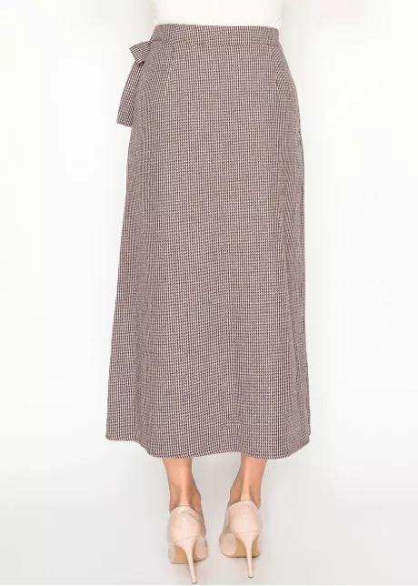Burgundy Houndstooth Wrap Skirt with Bow