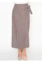 Burgundy Houndstooth Wrap Skirt with Bow