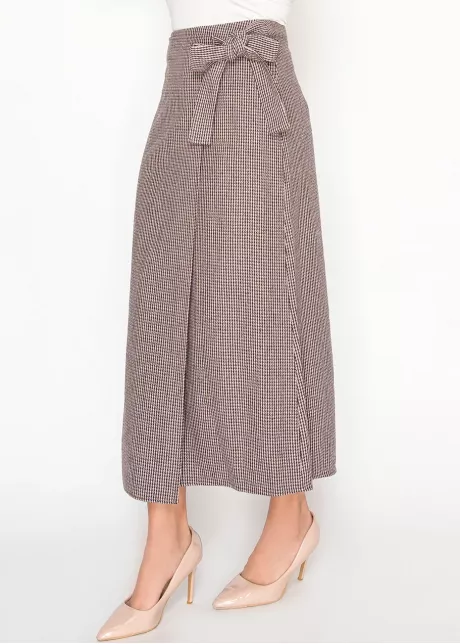 Burgundy Houndstooth Wrap Skirt with Bow