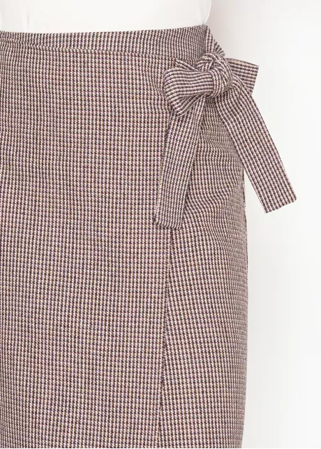 Burgundy Houndstooth Wrap Skirt with Bow