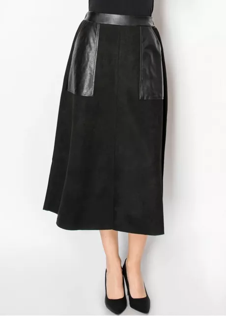 Black Midi Skirt with Contrast Pockets