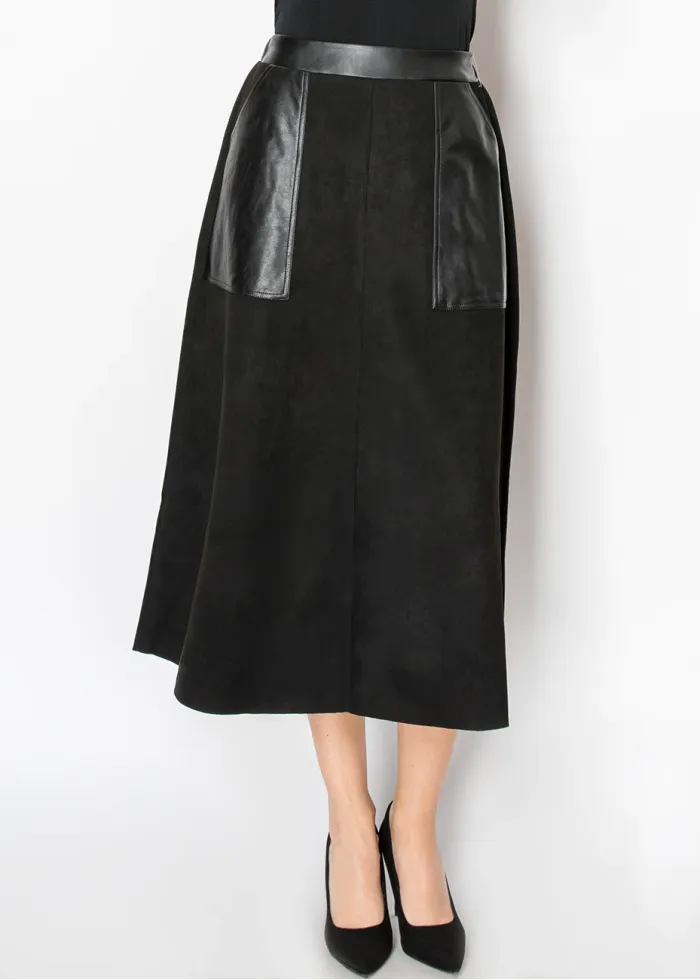 Black Midi Skirt with Contrast Pockets