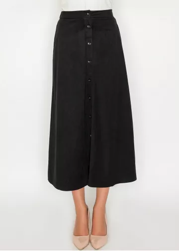 Black Corduroy Button-Front Midi Skirt Black Corduroy Button-Front Midi Skirt