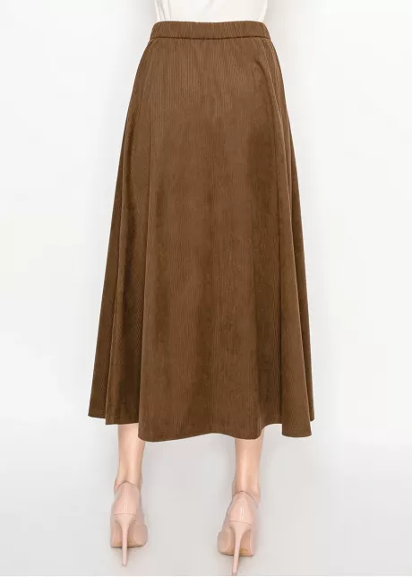 Brown Corduroy Button-Front Midi Skirt