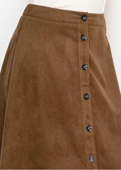Brown Corduroy Button-Front Midi Skirt