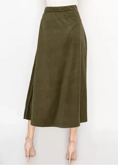 Olive Corduroy Button-Down Midi Skirt