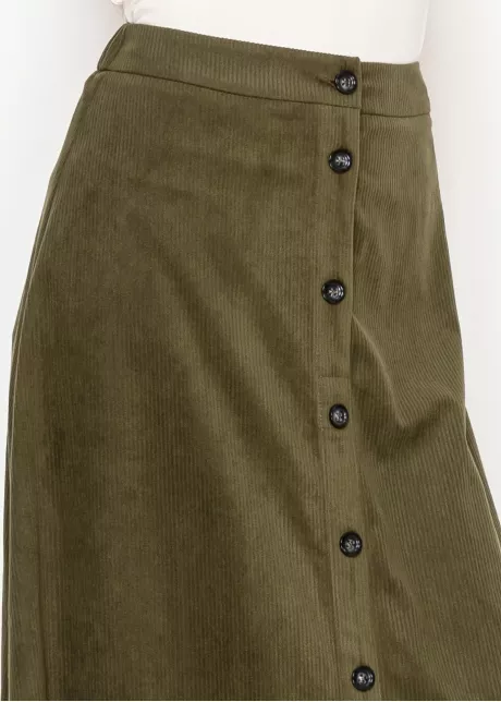 Olive Corduroy Button-Down Midi Skirt