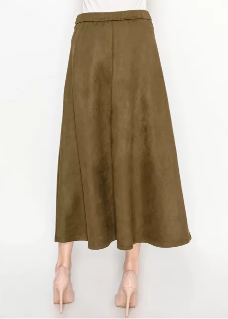 Olive Midi Skirt with Front Placket