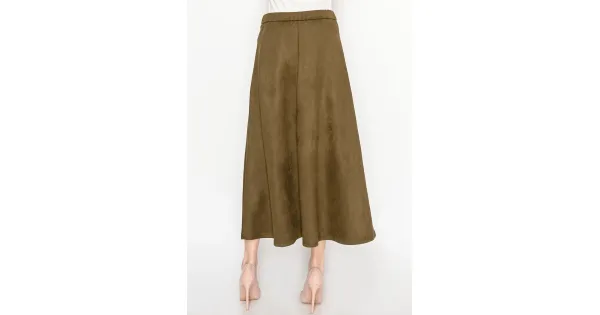 Olive Midi Skirt With Ruffle Detail
