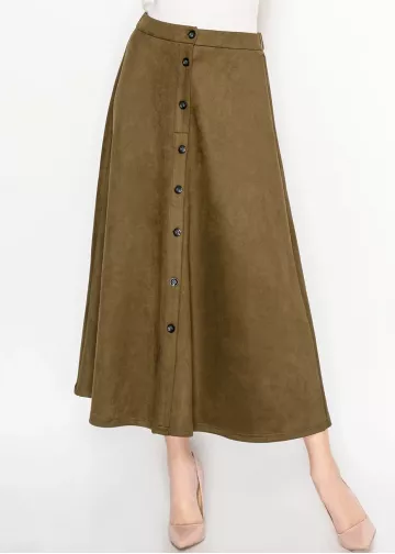 Olive Midi Skirt with Front Placket Olive Midi Skirt with Front Placket