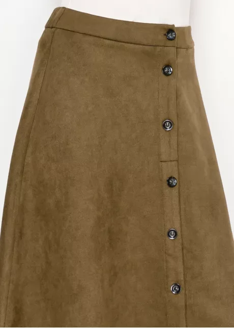Olive Midi Skirt with Front Placket