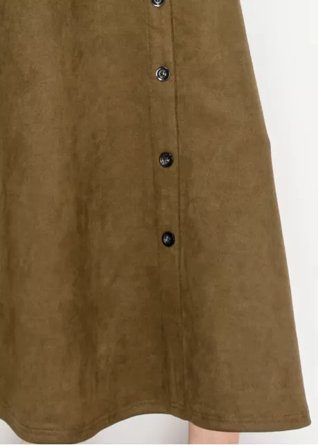 Olive Midi Skirt with Front Placket