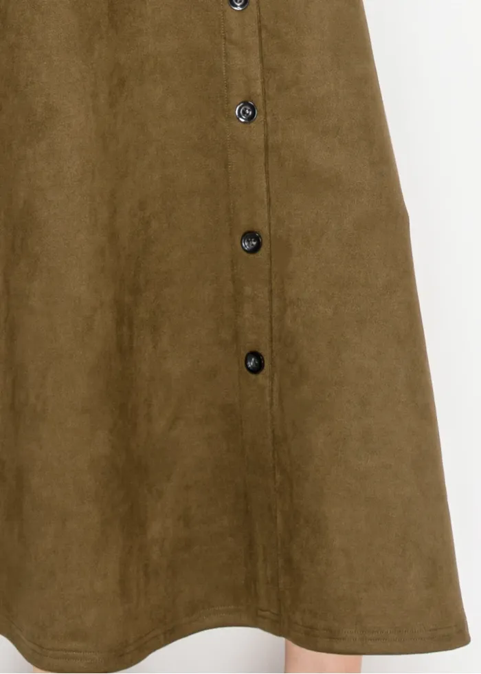 Olive Midi Skirt with Front Placket