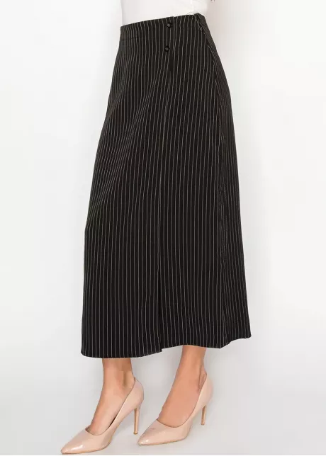 Black Pinstripe Midi Skirt