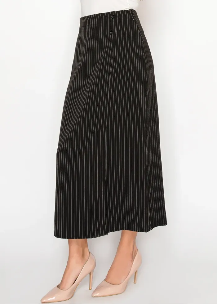Black Pinstripe Midi Skirt