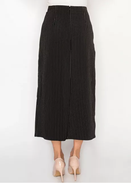 Black Pinstripe Midi Skirt