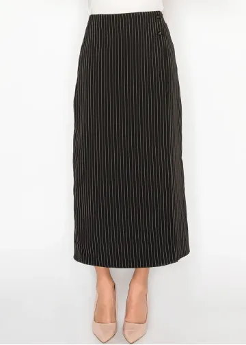Black Pinstripe Midi Skirt