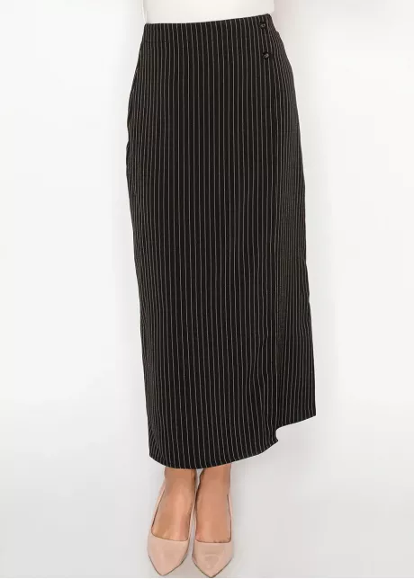Black Pinstripe Midi Skirt
