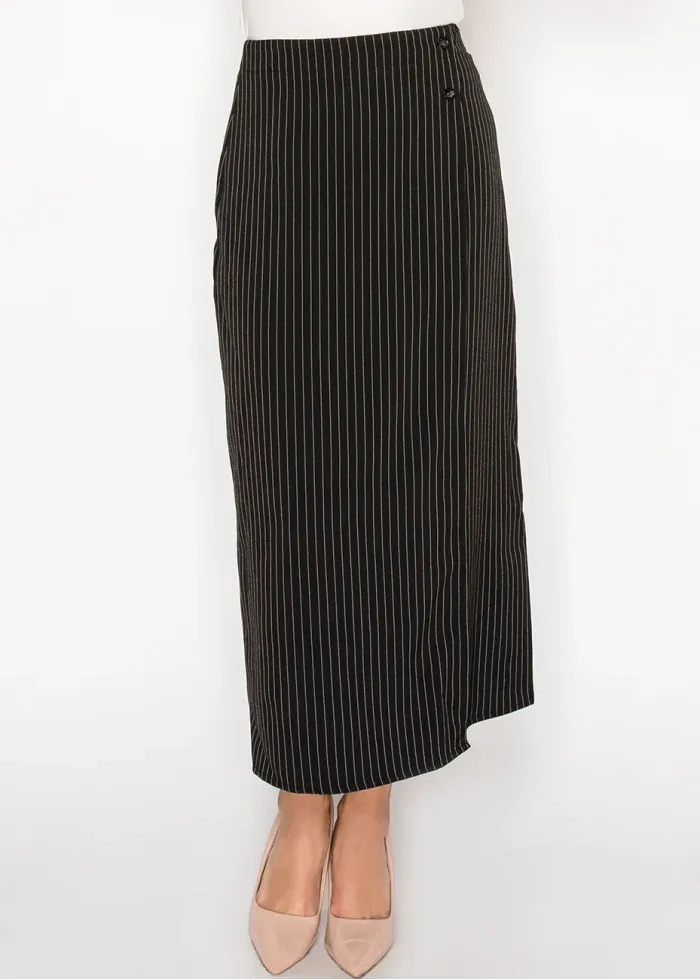 Black Pinstripe Midi Skirt