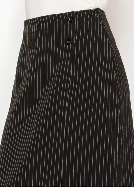 Black Pinstripe Midi Skirt