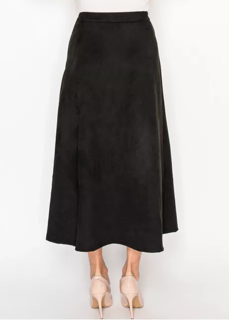 A-Line Black Midi Skirt with Button Detail