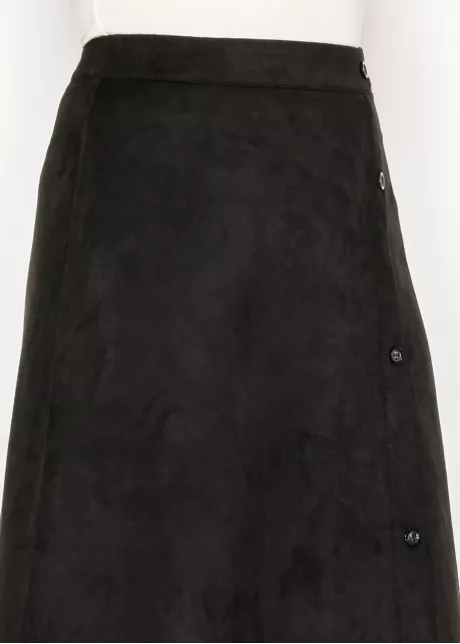 A-Line Black Midi Skirt with Button Detail
