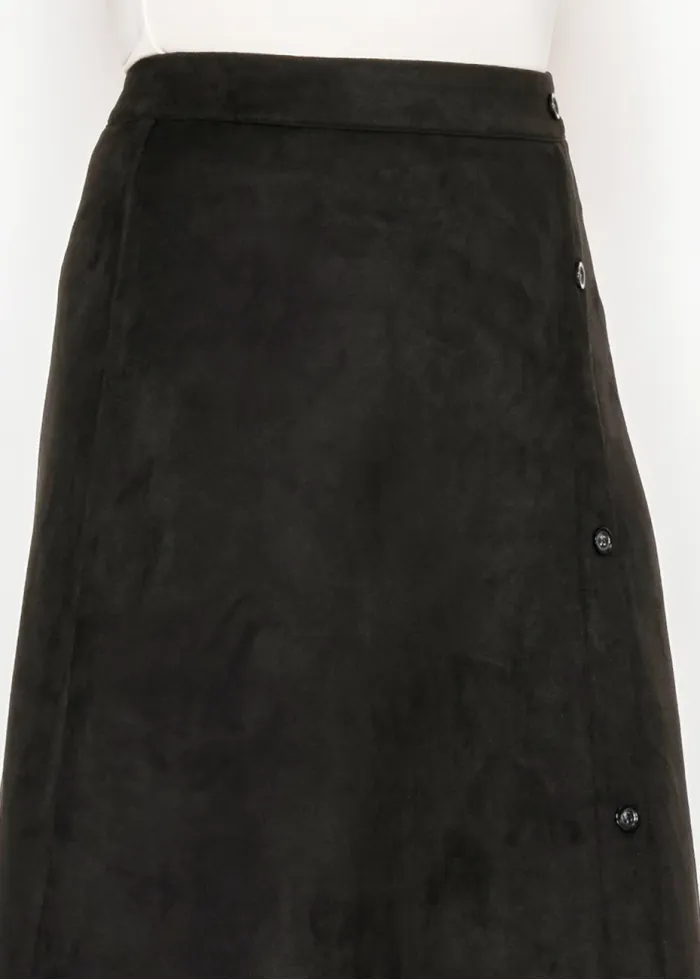 A-Line Black Midi Skirt with Button Detail