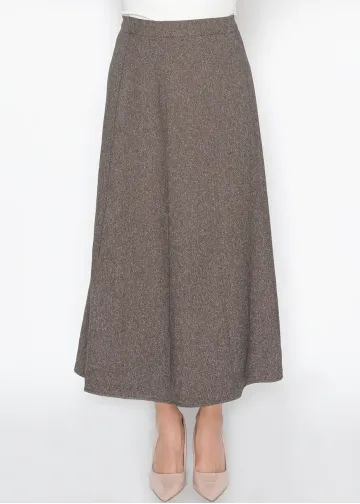 Brown A-Line Midi Skirt