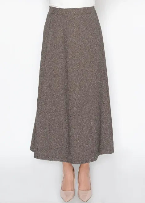 Brown A-Line Midi Skirt